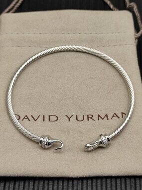 David Yurman 3mm Silver Hook Bracelet with Diamonds
